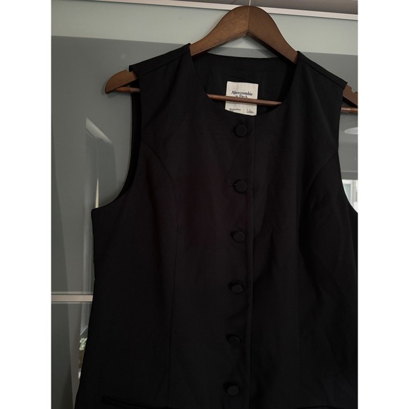 Abercrombie Fitch A&F Mara High Neck Black Button Front Vest Mini Dress Large - Picture 5 of 10